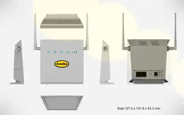 CPE 3G/4G Areeba, vues avant, arrière et supports