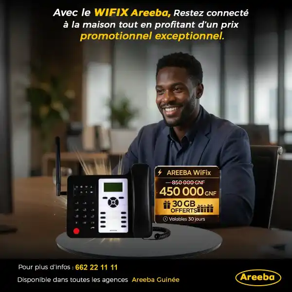 Areeba WiFix : téléphone fixe 3G/4G à 450 000 GNF avec 30 GB offerts