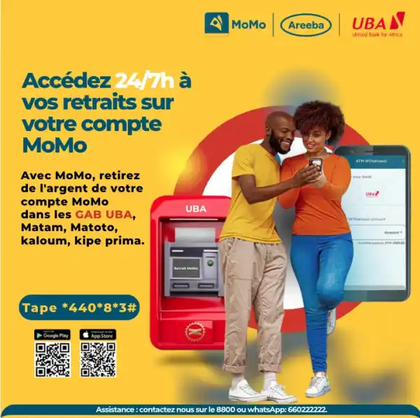 Accédez 24/7h à vos retraits sur votre compte MoMo dans les GAB UBA — tape *440*8*3#